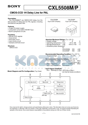 CXL5508M datasheet - CMOS-CCD 1H Delay Line for PAL