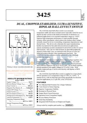 A3425LK datasheet - DUAL, CHOPPER-STABILIZED, ULTRA-SENSITIVE, BIPOLAR HALL-EFFECT SWITCH