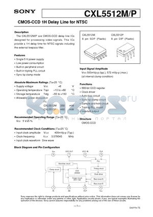 CXL5512M datasheet - CMOS-CCD 1H Delay Line for NTSC