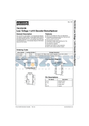 74LVQ138 datasheet - Low Voltage 1-of-8 Decoder/Demultiplexer