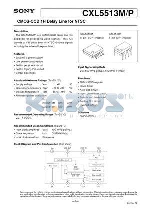 CXL5513M datasheet - CMOS-CCD 1H Delay Line for NTSC