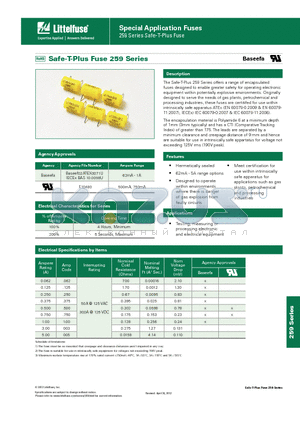 0259.375T datasheet - Safe-T-Plus Fuse 259 Series