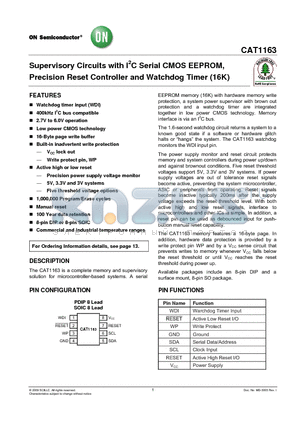 CAT1163LI-25-G datasheet - Supervisory Circuits with I2C Serial CMOS EEPROM, Precision Reset Controller and Watchdog Timer (16K)