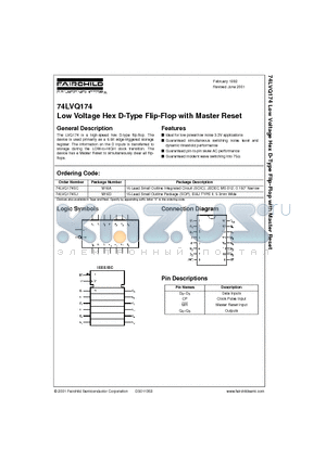 74LVQ174 datasheet - Low Voltage Hex D-Type Flip-Flop with Master Reset