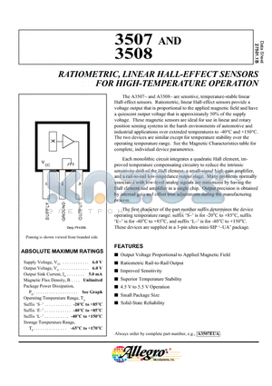 A3508SUA datasheet - RATIOMETRIC, LINEAR HALL-EFFECT SENSORS FOR HIGH-TEMPERATURE OPERATION