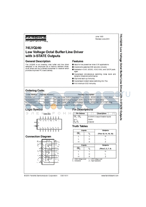 74LVQ240 datasheet - Low Voltage Octal Buffer/Line Driver with 3-STATE Outputs