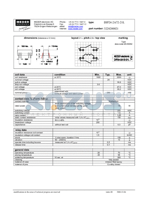 DIP24-2A72-21L datasheet - DIP Reed Relay