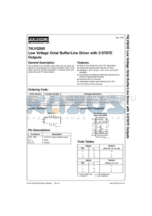 74LVQ240SJ datasheet - Low Voltage Octal Buffer/Line Driver with 3-STATE Outputs