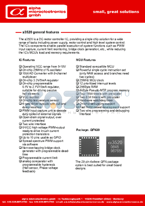 A3520 datasheet - DC motor controller IC, providing a single chip solution