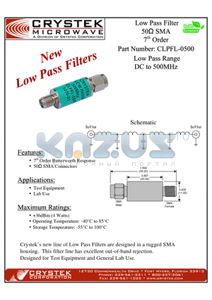 CLPFL-0500 datasheet - Low pass Filter 50 OHM SMA 7 Order