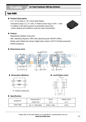 CLQ61 datasheet - 2 in 1 Power Transformer