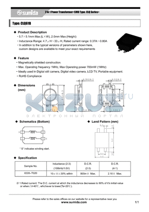 CLQ61B datasheet - 2 in 1 Power Transformer