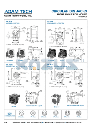 DJ-008 datasheet - CIRCULAR DIN JACKS RIGHT ANGLE PCB MOUNT