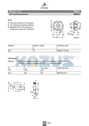 B65942 datasheet - PS 30,5  10,2 Core and Accessories