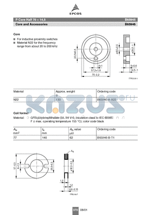 B65946 datasheet - P Core Half 70  14,5 Core and Accessories