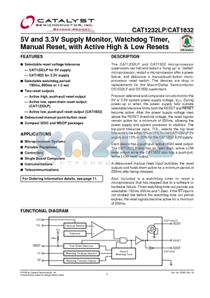 CAT1232LP datasheet - 5V and 3.3V Supply Monitor, Watchdog Timer, Manual Reset, with Active High & Low Resets