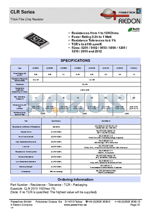 CLR2010 datasheet - Thick Film Chip Resistor