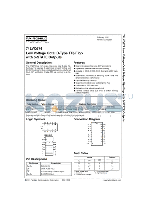 74LVQ374 datasheet - Low Voltage Octal D-Type Flip-Flop with 3-STATE Outputs