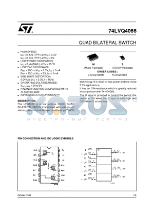 74LVQ4066 datasheet - QUAD BILATERAL SWITCH