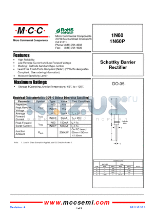 1N60 datasheet - Schottky Barrier Rectifier