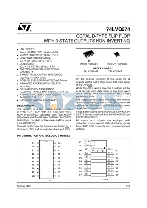 74LVQ574 datasheet - OCTAL D-TYPE FLIP FLOP WITH 3 STATE OUTPUTS NON INVERTING