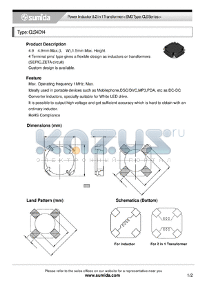 CLS4D14-100N datasheet - Power Inductor & 2 in 1 Transformer