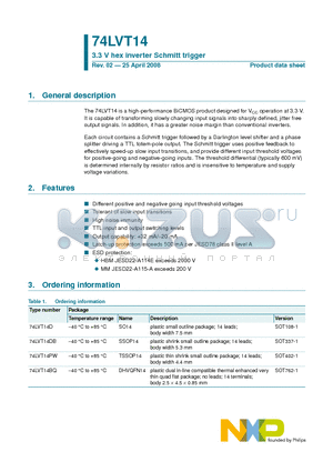 74LVT14BQ datasheet - 3.3 V hex inverter Schmitt trigger