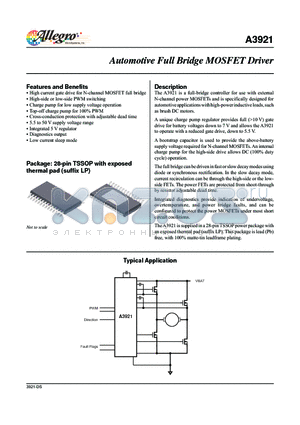 A3921 datasheet - Automotive Full Bridge MOSFET Driver