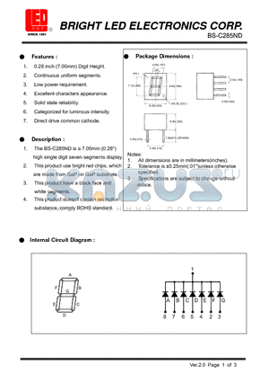 BS-C285ND datasheet - 7.00mm (0.28) high single digit seven segments dispaly