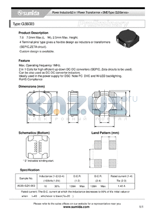 CLS6D23 datasheet - Power Inductor&2 in 1 Power Transformer