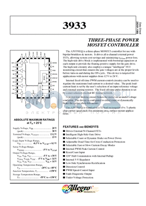 A3933SEQ datasheet - THREE-PHASE POWER MOSFET CONTROLLER