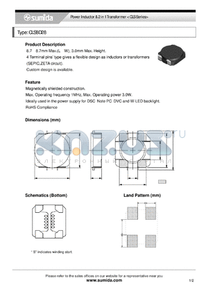 CLS8D28NP-1R0NC datasheet - Power Inductor & 2 in 1 Transformer < CLS Series>