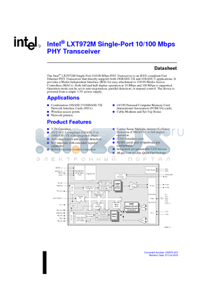 DJLXT972MKCA4 datasheet - Single-Port 10/100 Mbps PHY Transceiver
