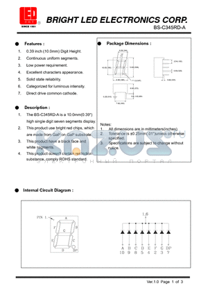 BS-C345RD-A datasheet - 10.0 (0.39) high single digit seven segments display