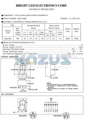 BS-C516RD datasheet - 0.56(14.20MM)single DIGIT LED DISPLAY