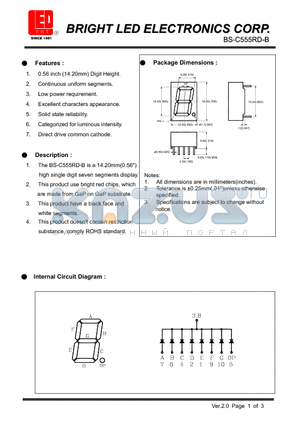 BS-C555RD-B datasheet - 14.2mm (0.56) high single digit seven segments display