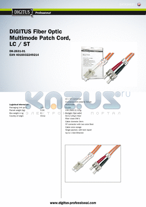 DK-2631-01 datasheet - DIGITUS Fiber Optic Multimode Patch Cord, LC / ST