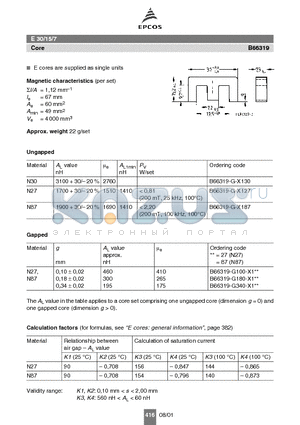 B66319-G-X187 datasheet - E 30/15/7 Core