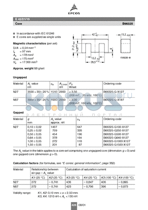 B66325 datasheet - E 42/21/15 Core