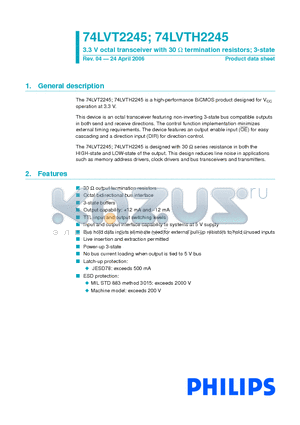 74LVT2245D datasheet - 3.3 V octal transceiver with 30 W termination resistors; 3-state