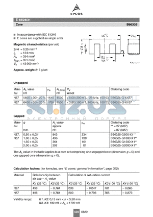 B66335-G-X127 datasheet - E 55/28/21 Core