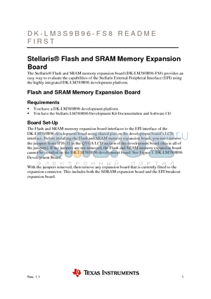 DK-LM3S9B96-FS8 datasheet - Stellaris^ Flash and SRAM Memory Expansion Board