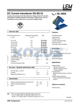 DK100-B10 datasheet - DC Current transducer DK-B5/10