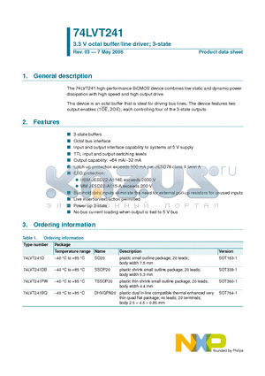 74LVT241BQ datasheet - 3.3 V octal buffer/line driver; 3-state