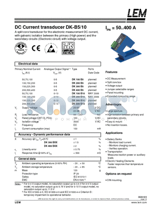 DK200B5 datasheet - DC Current transducer