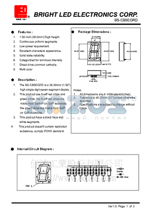 BS-CB5EGRD datasheet - 38.00mm (1.50) high single digit seven segments display