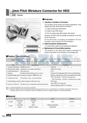 A3E-50D-2R datasheet - 2mm Pitch Miniature Connector for HDD