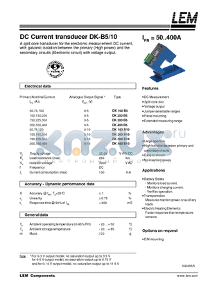 DK300-B5 datasheet - DC Current transducer DK-B5/10