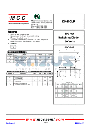 DK400LP datasheet - 100 mA Switching Diode 80 Volts