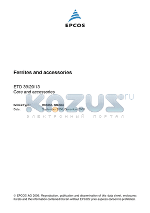 B66364B1016T001 datasheet - Ferrites and accessories